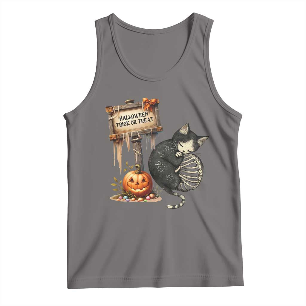 Halloween Trick Or Treat Black Cat Skeleton Halloween Tank Top - Wonder Print Shop