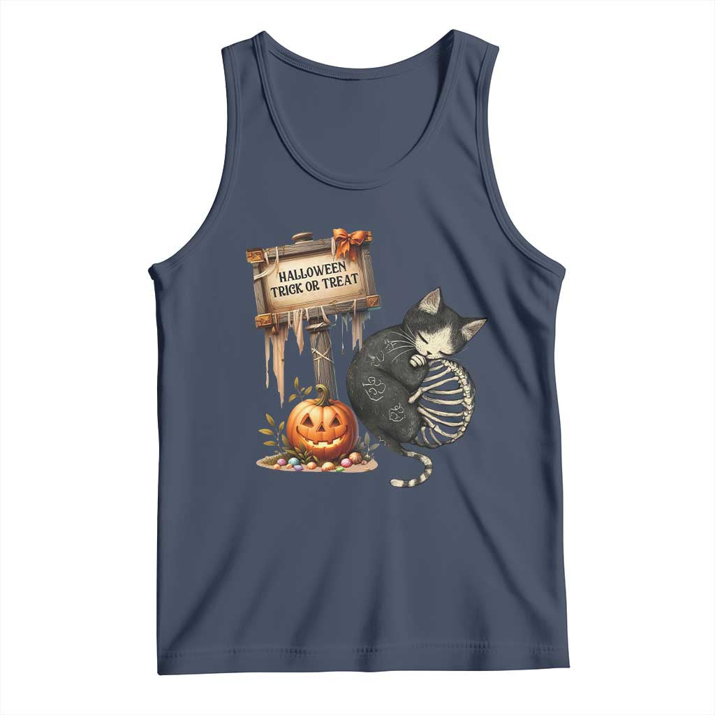 Halloween Trick Or Treat Black Cat Skeleton Halloween Tank Top - Wonder Print Shop
