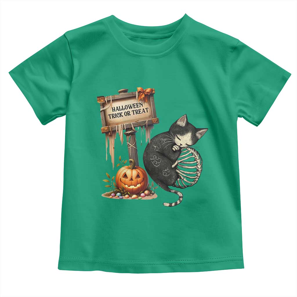 Halloween Trick Or Treat Black Cat Skeleton Toddler T Shirt - Wonder Print Shop