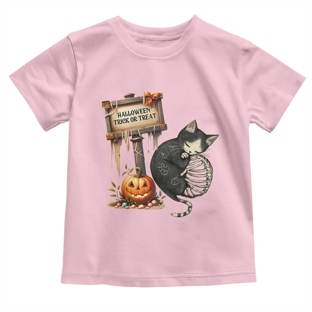Halloween Trick Or Treat Black Cat Skeleton Toddler T Shirt - Wonder Print Shop