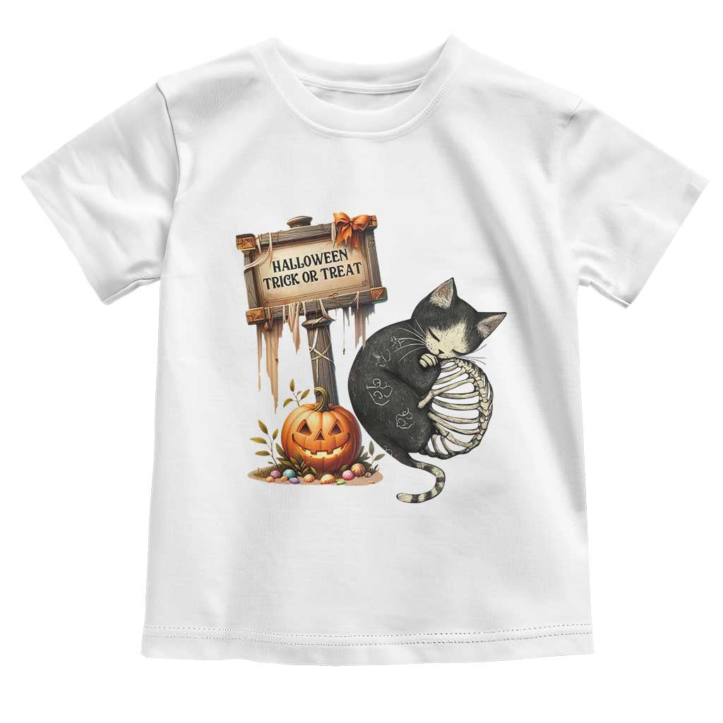 Halloween Trick Or Treat Black Cat Skeleton Toddler T Shirt - Wonder Print Shop