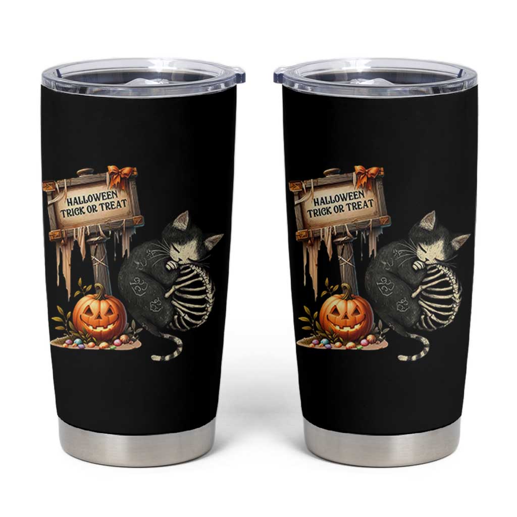 Halloween Trick Or Treat Black Cat Skeleton Halloween Tumbler Cup