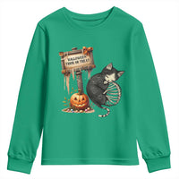 Halloween Trick Or Treat Black Cat Skeleton Youth Sweatshirt - Wonder Print Shop