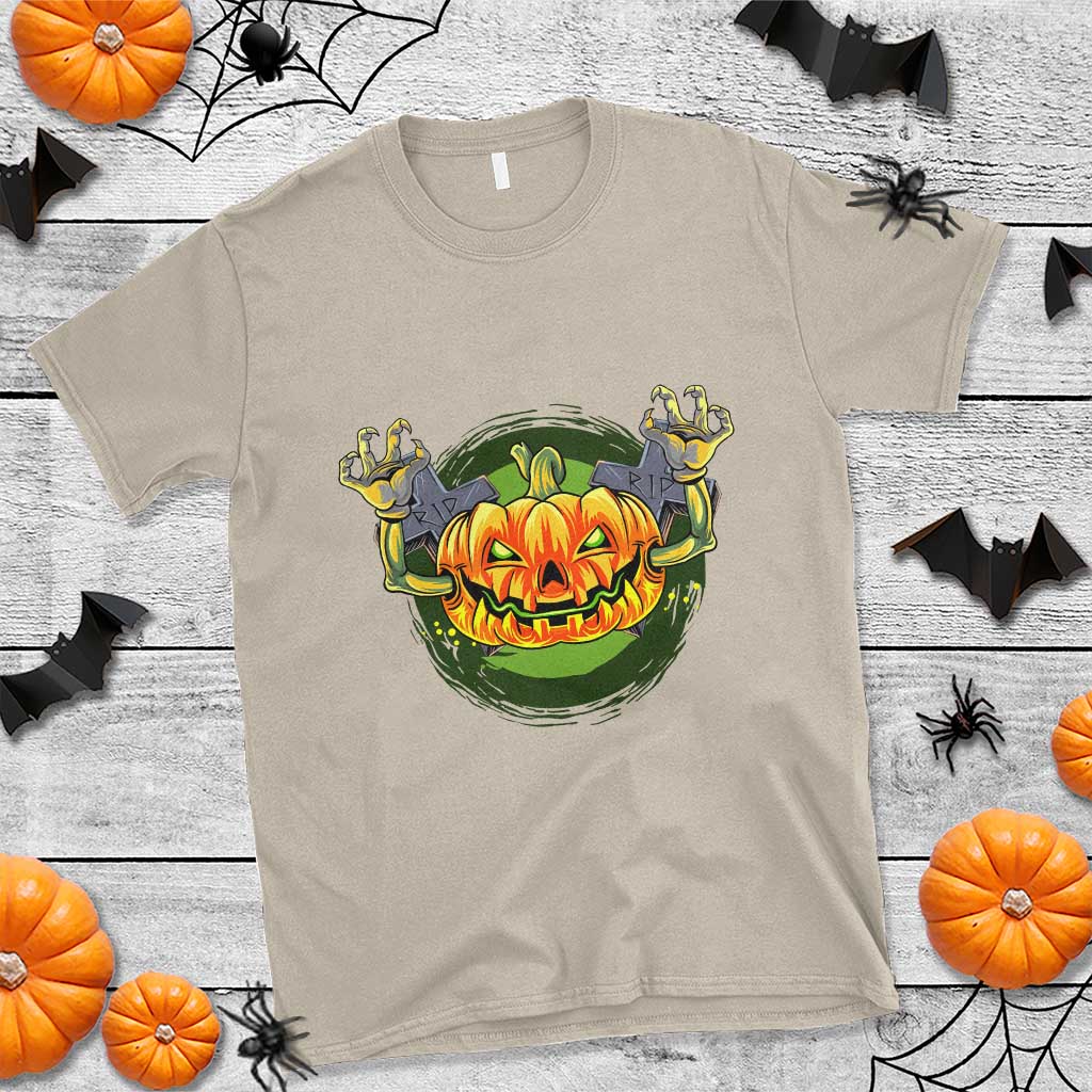 Funny Halloween Pumpkin Ghoul T Shirt Scary Zombie Hands - Wonder Print Shop