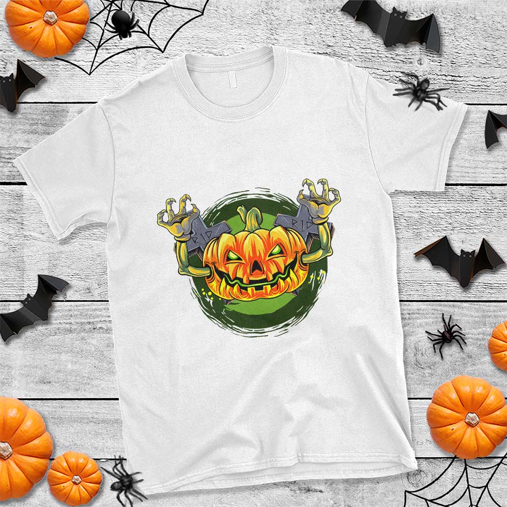 Funny Halloween Pumpkin Ghoul T Shirt Scary Zombie Hands - Wonder Print Shop
