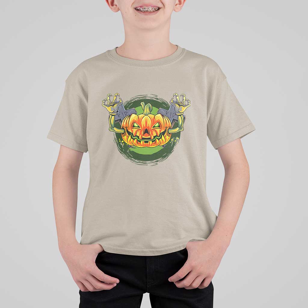 Funny Halloween Pumpkin Ghoul T Shirt For Kid Scary Zombie Hands - Wonder Print Shop