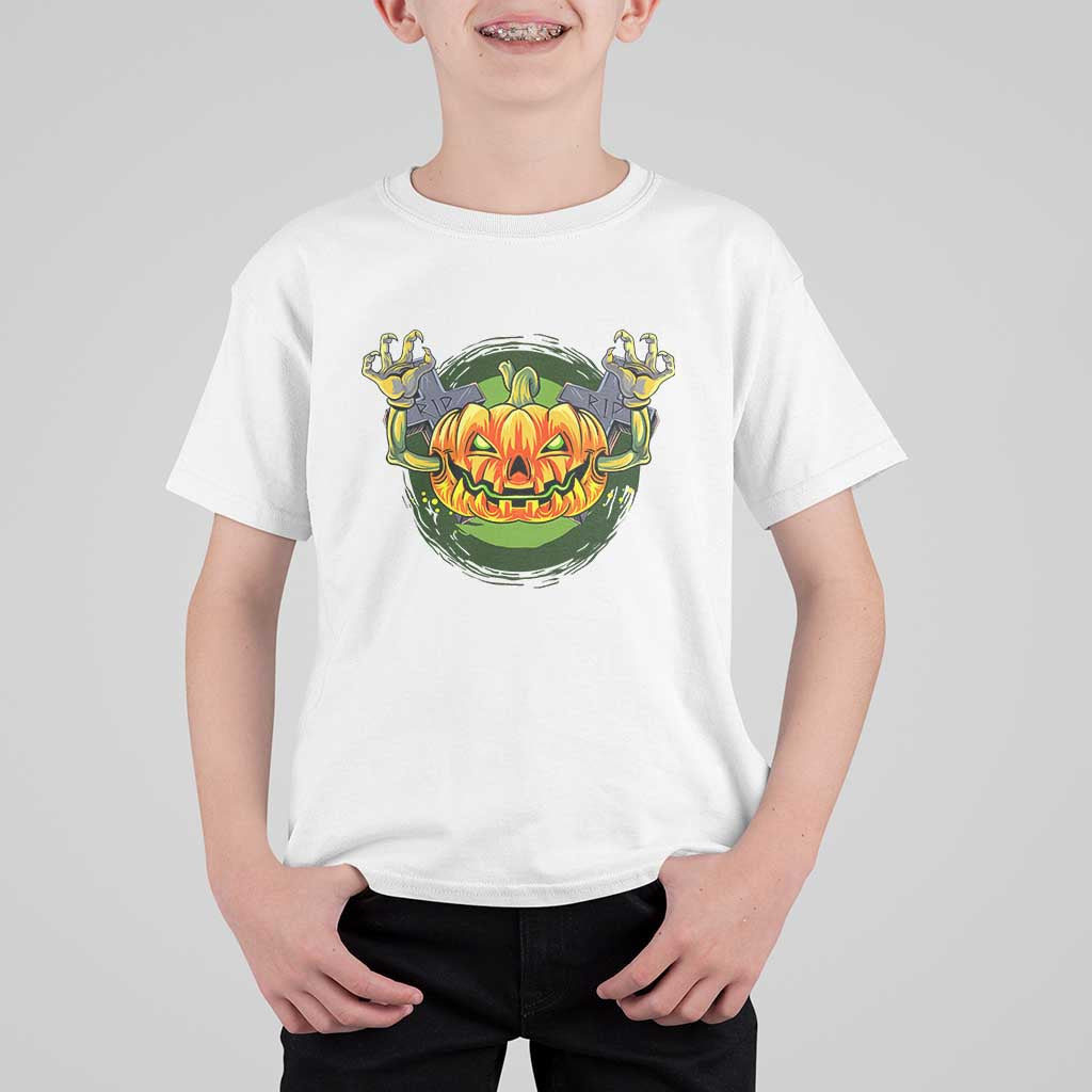 Funny Halloween Pumpkin Ghoul T Shirt For Kid Scary Zombie Hands - Wonder Print Shop