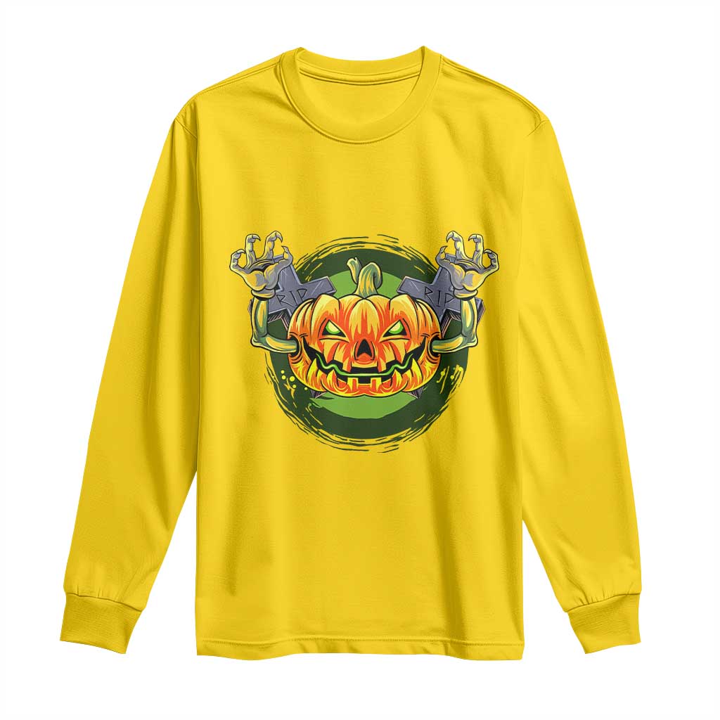 Funny Halloween Pumpkin Ghoul Long Sleeve Shirt Scary Zombie Hands - Wonder Print Shop