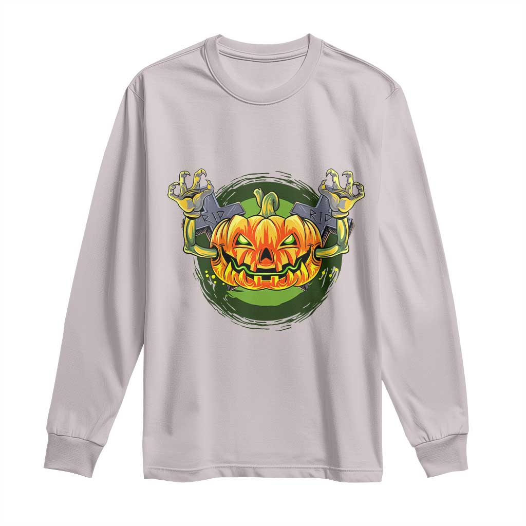 Funny Halloween Pumpkin Ghoul Long Sleeve Shirt Scary Zombie Hands - Wonder Print Shop
