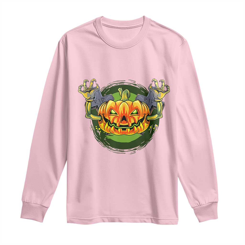 Funny Halloween Pumpkin Ghoul Long Sleeve Shirt Scary Zombie Hands - Wonder Print Shop