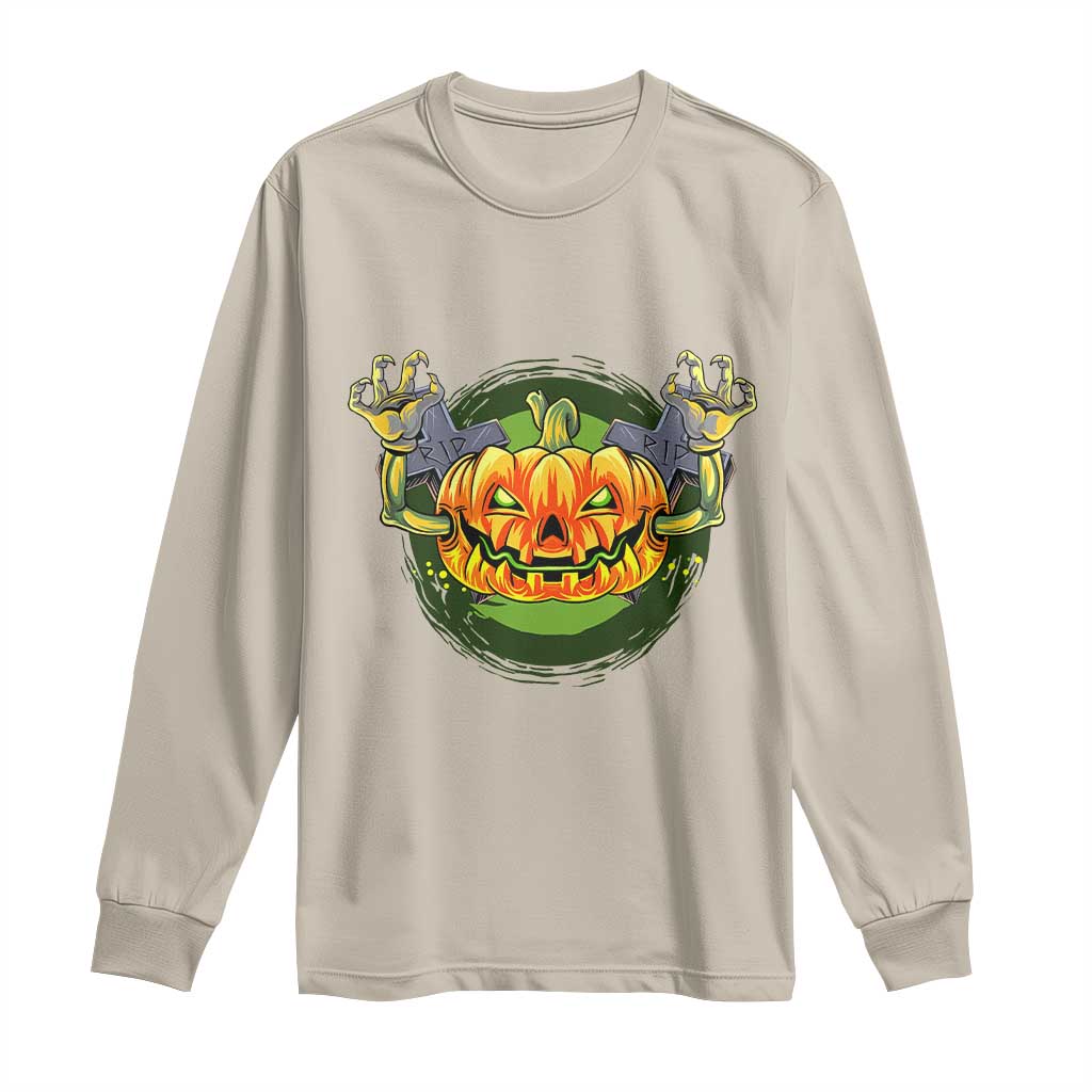 Funny Halloween Pumpkin Ghoul Long Sleeve Shirt Scary Zombie Hands - Wonder Print Shop