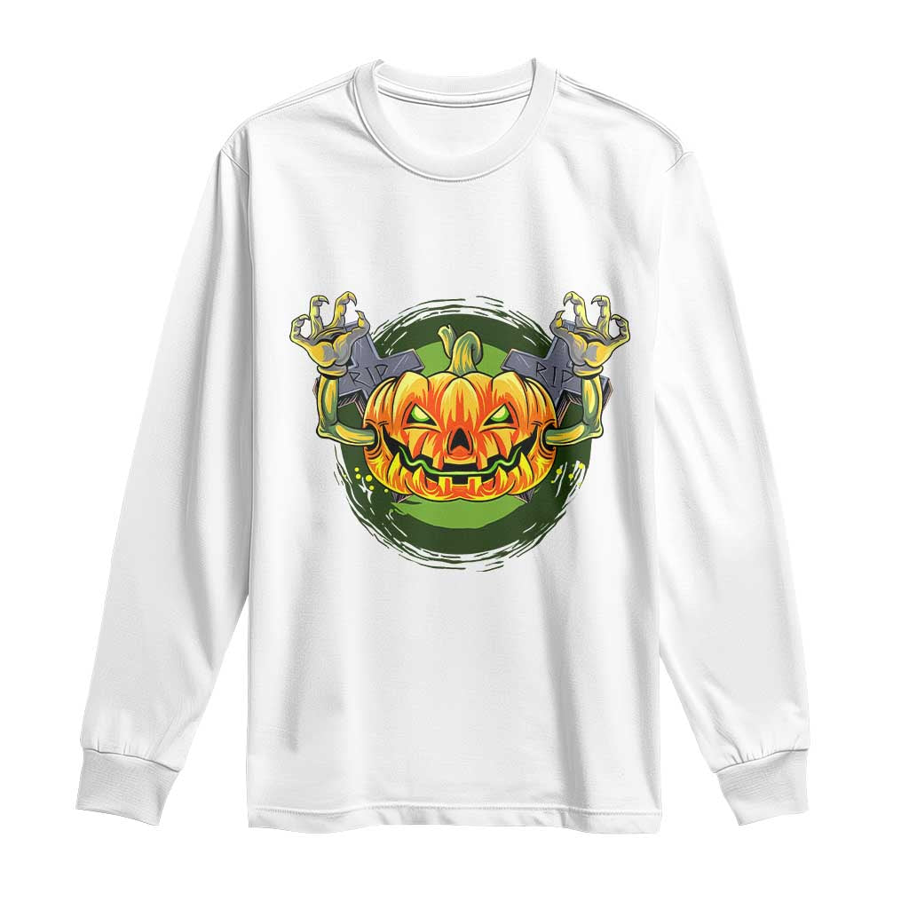 Funny Halloween Pumpkin Ghoul Long Sleeve Shirt Scary Zombie Hands - Wonder Print Shop