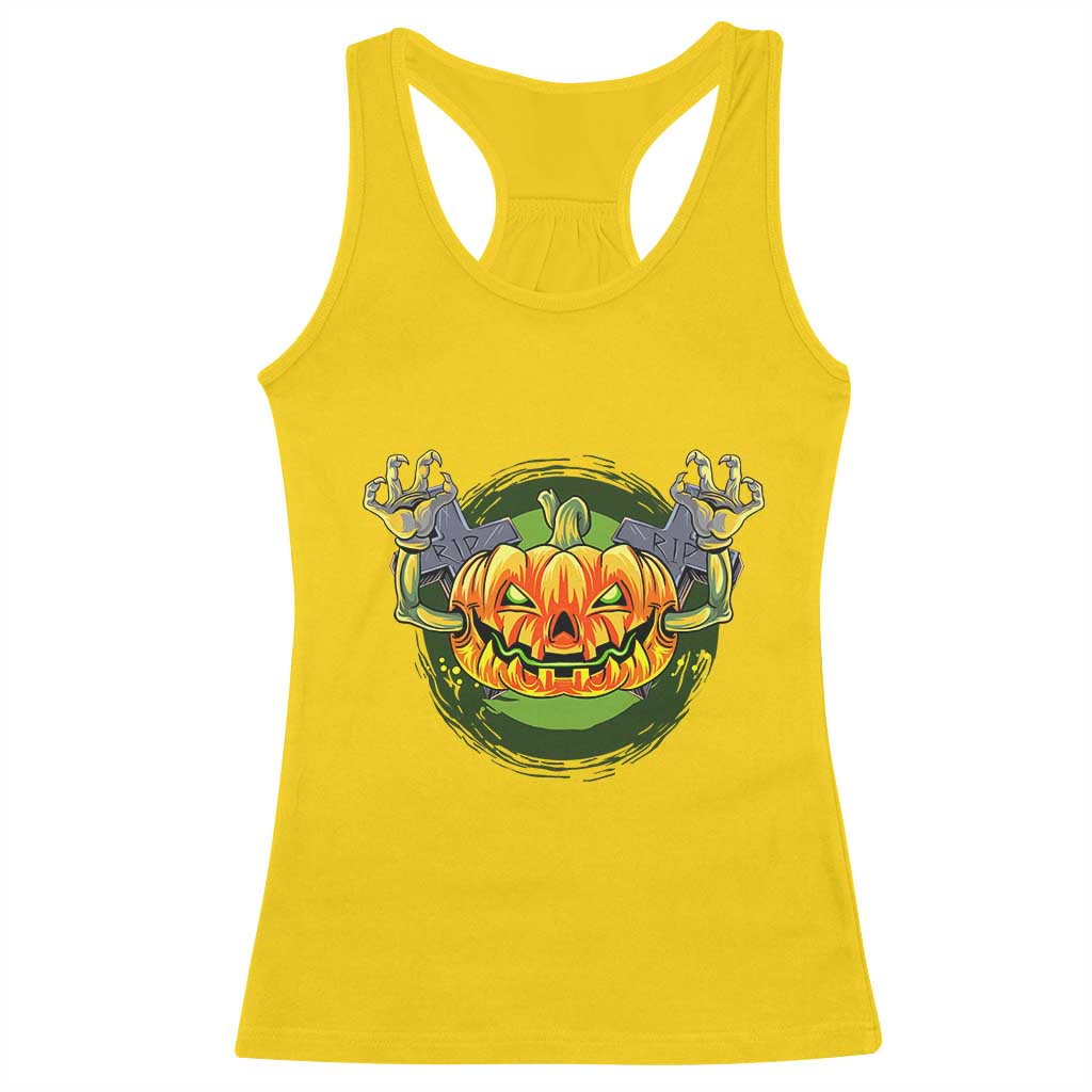 Funny Halloween Pumpkin Ghoul Racerback Tank Top Scary Zombie Hands - Wonder Print Shop