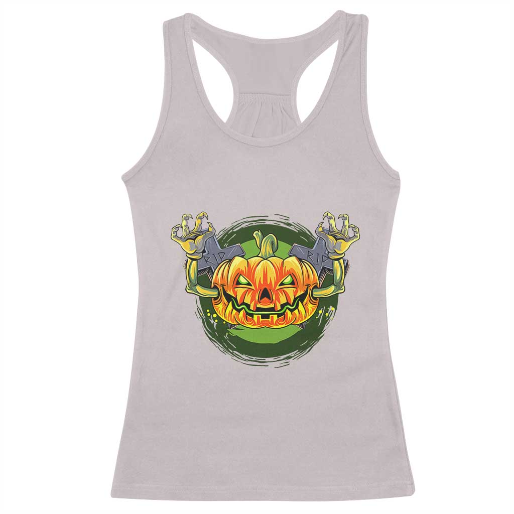 Funny Halloween Pumpkin Ghoul Racerback Tank Top Scary Zombie Hands - Wonder Print Shop