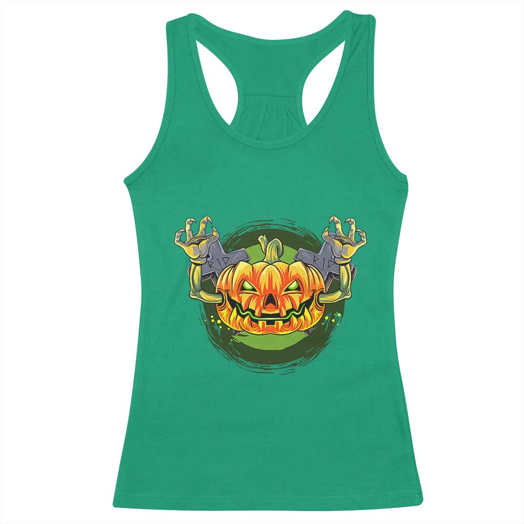Funny Halloween Pumpkin Ghoul Racerback Tank Top Scary Zombie Hands - Wonder Print Shop