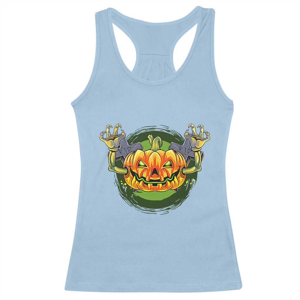 Funny Halloween Pumpkin Ghoul Racerback Tank Top Scary Zombie Hands - Wonder Print Shop