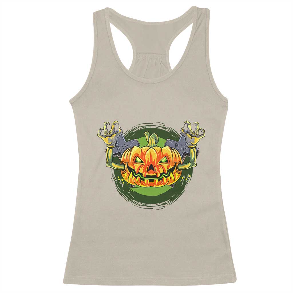 Funny Halloween Pumpkin Ghoul Racerback Tank Top Scary Zombie Hands - Wonder Print Shop