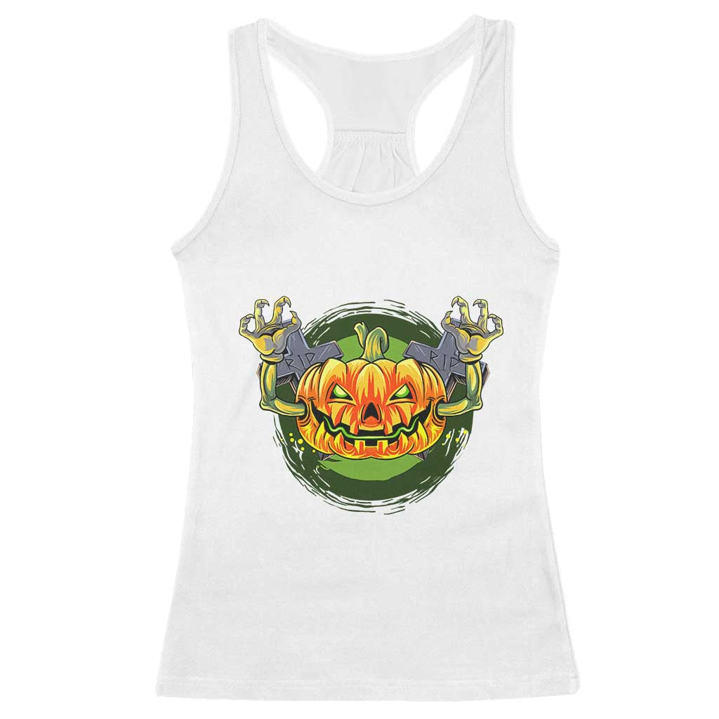 Funny Halloween Pumpkin Ghoul Racerback Tank Top Scary Zombie Hands - Wonder Print Shop