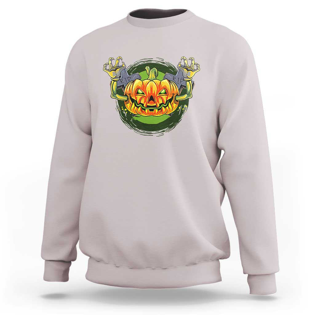 Funny Halloween Pumpkin Ghoul Sweatshirt Scary Zombie Hands - Wonder Print Shop