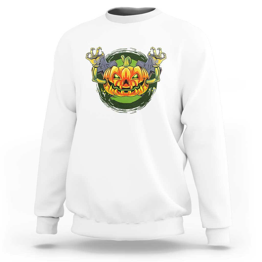 Funny Halloween Pumpkin Ghoul Sweatshirt Scary Zombie Hands - Wonder Print Shop