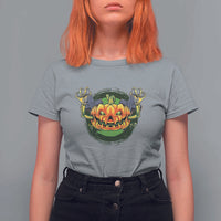 Funny Halloween Pumpkin Ghoul T Shirt For Women Scary Zombie Hands - Wonder Print Shop