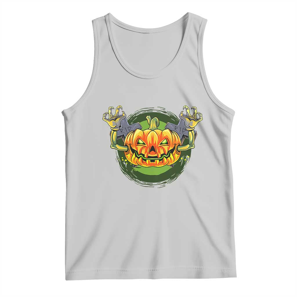 Funny Halloween Pumpkin Ghoul Tank Top Scary Zombie Hands - Wonder Print Shop