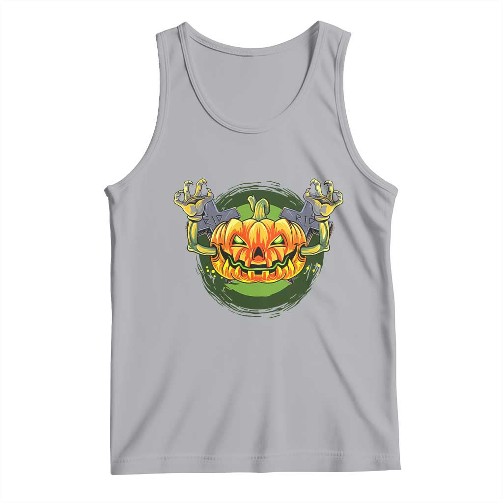 Funny Halloween Pumpkin Ghoul Tank Top Scary Zombie Hands - Wonder Print Shop