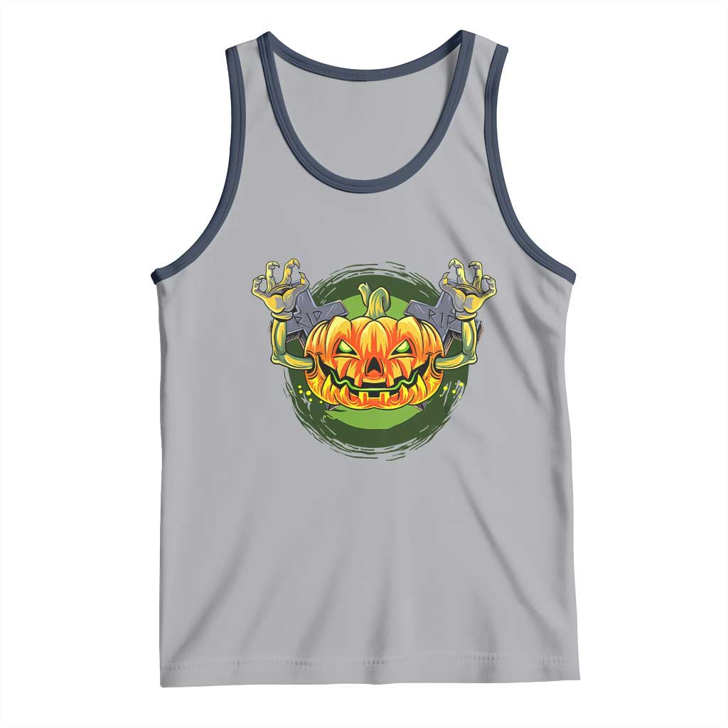 Funny Halloween Pumpkin Ghoul Tank Top Scary Zombie Hands - Wonder Print Shop