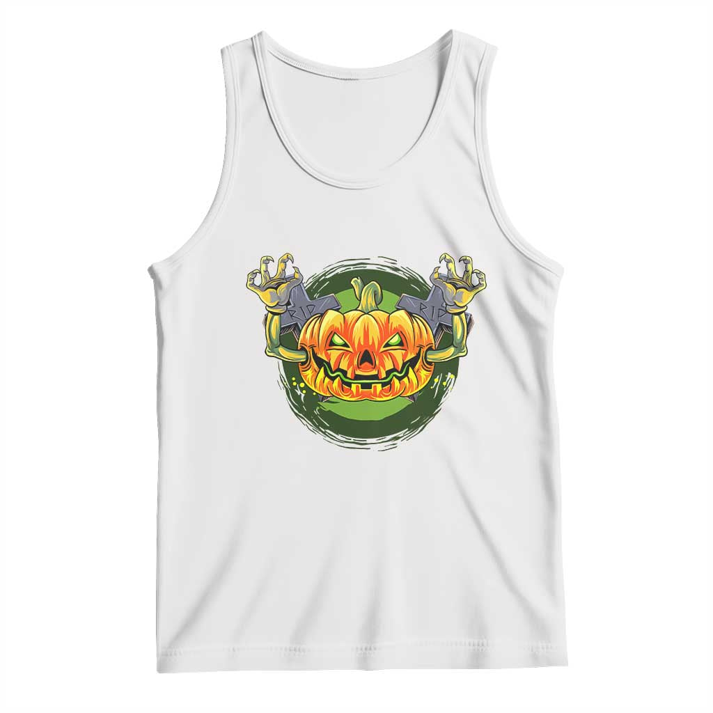 Funny Halloween Pumpkin Ghoul Tank Top Scary Zombie Hands - Wonder Print Shop