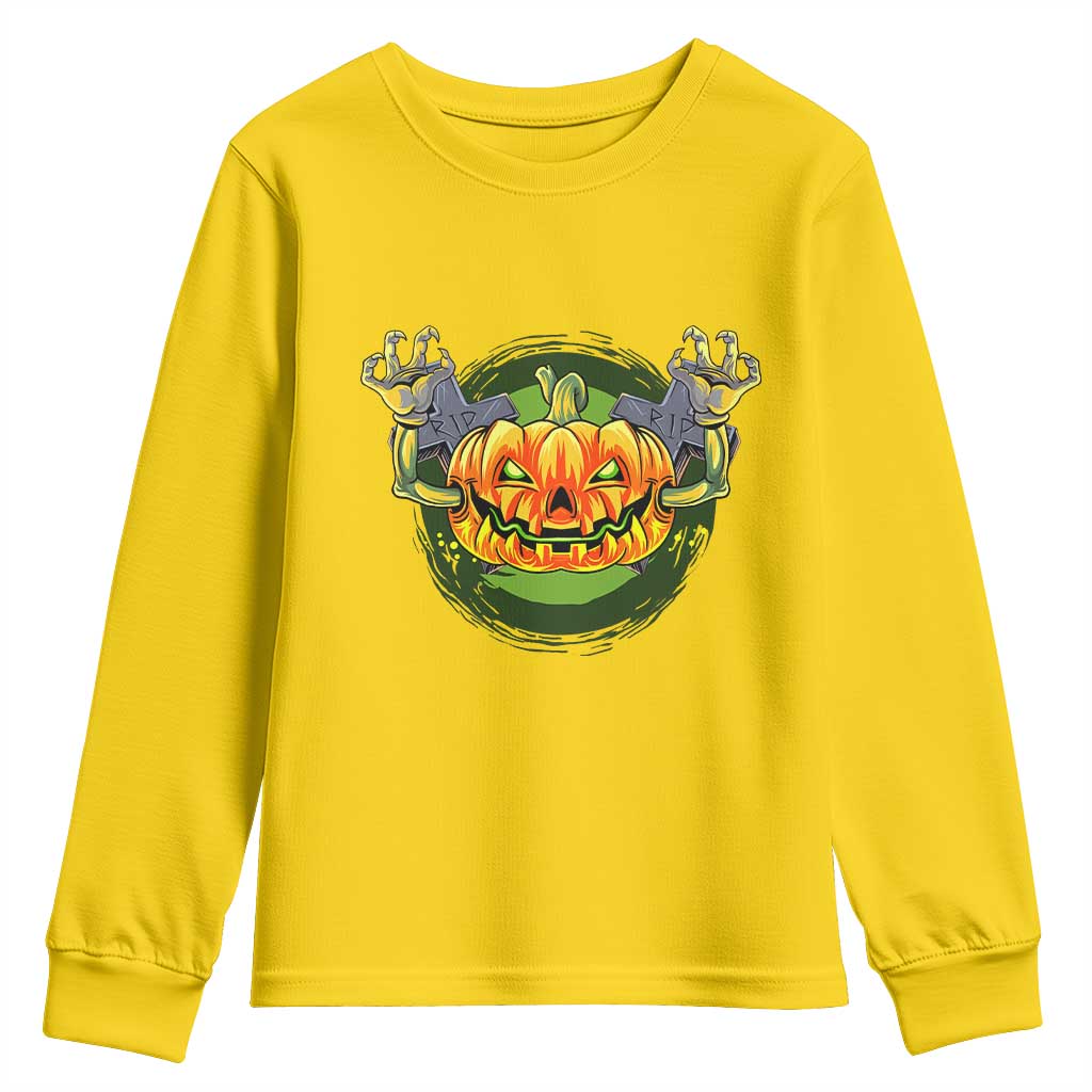 Funny Halloween Pumpkin Ghoul Youth Sweatshirt Scary Zombie Hands - Wonder Print Shop