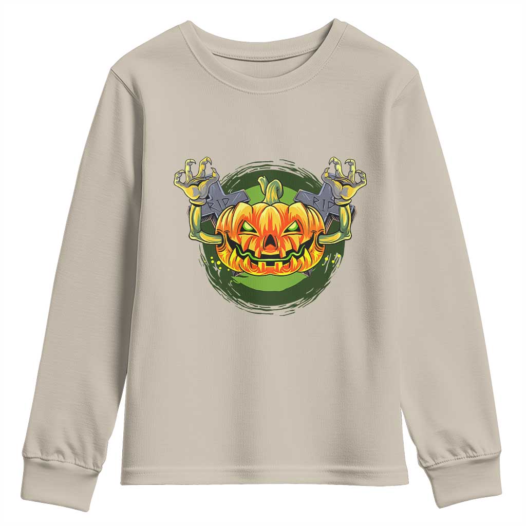 Funny Halloween Pumpkin Ghoul Youth Sweatshirt Scary Zombie Hands - Wonder Print Shop