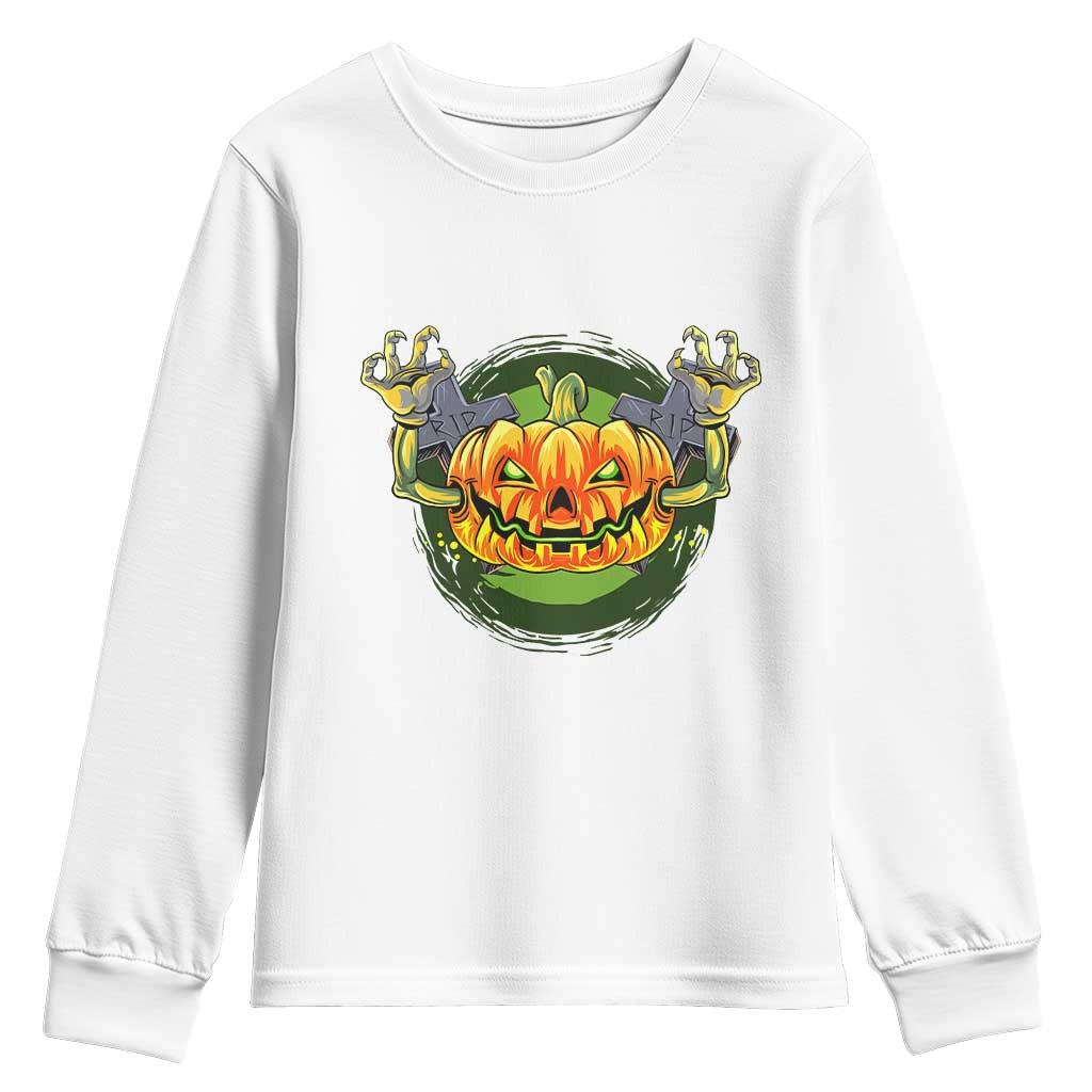 Funny Halloween Pumpkin Ghoul Youth Sweatshirt Scary Zombie Hands - Wonder Print Shop
