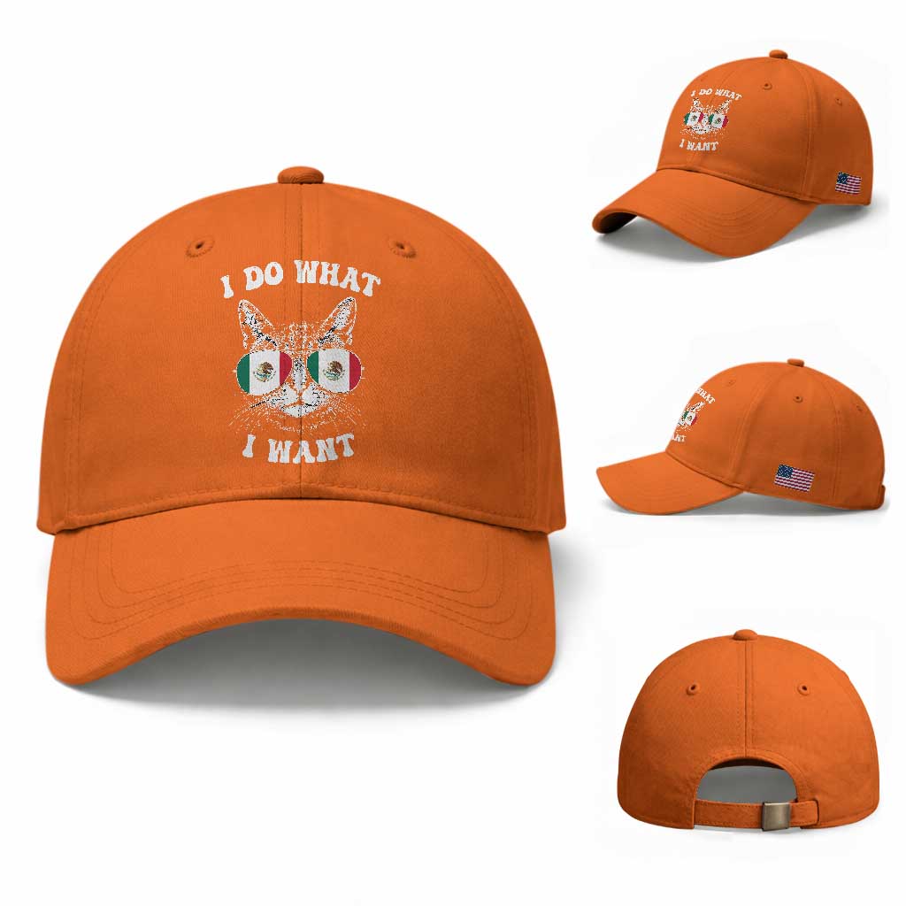 Mexican Cat Baseball Cap I Do What I Want Mexico Flag Sunglasses Funny