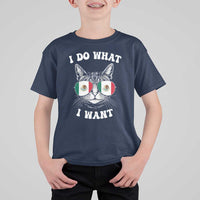 Mexican Cat T Shirt For Kid I Do What I Want Mexico Flag Sunglasses Funny - Wonder Print Shop