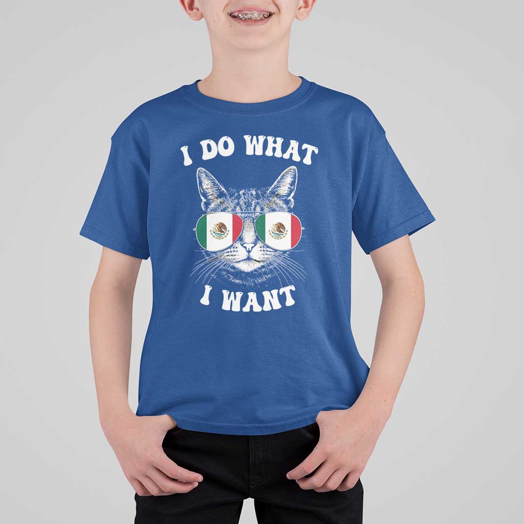 Mexican Cat T Shirt For Kid I Do What I Want Mexico Flag Sunglasses Funny - Wonder Print Shop