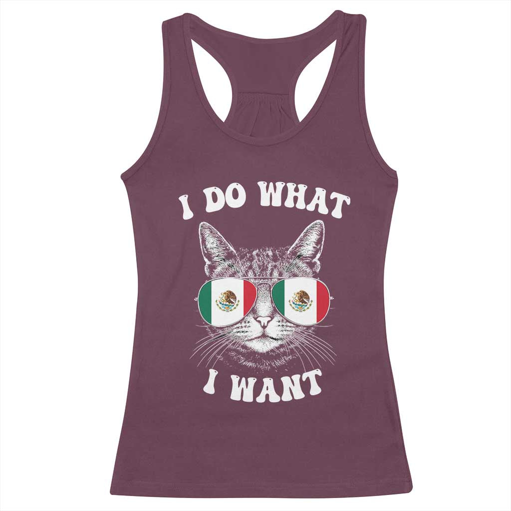 Mexican Cat Racerback Tank Top I Do What I Want Mexico Flag Sunglasses Funny - Wonder Print Shop