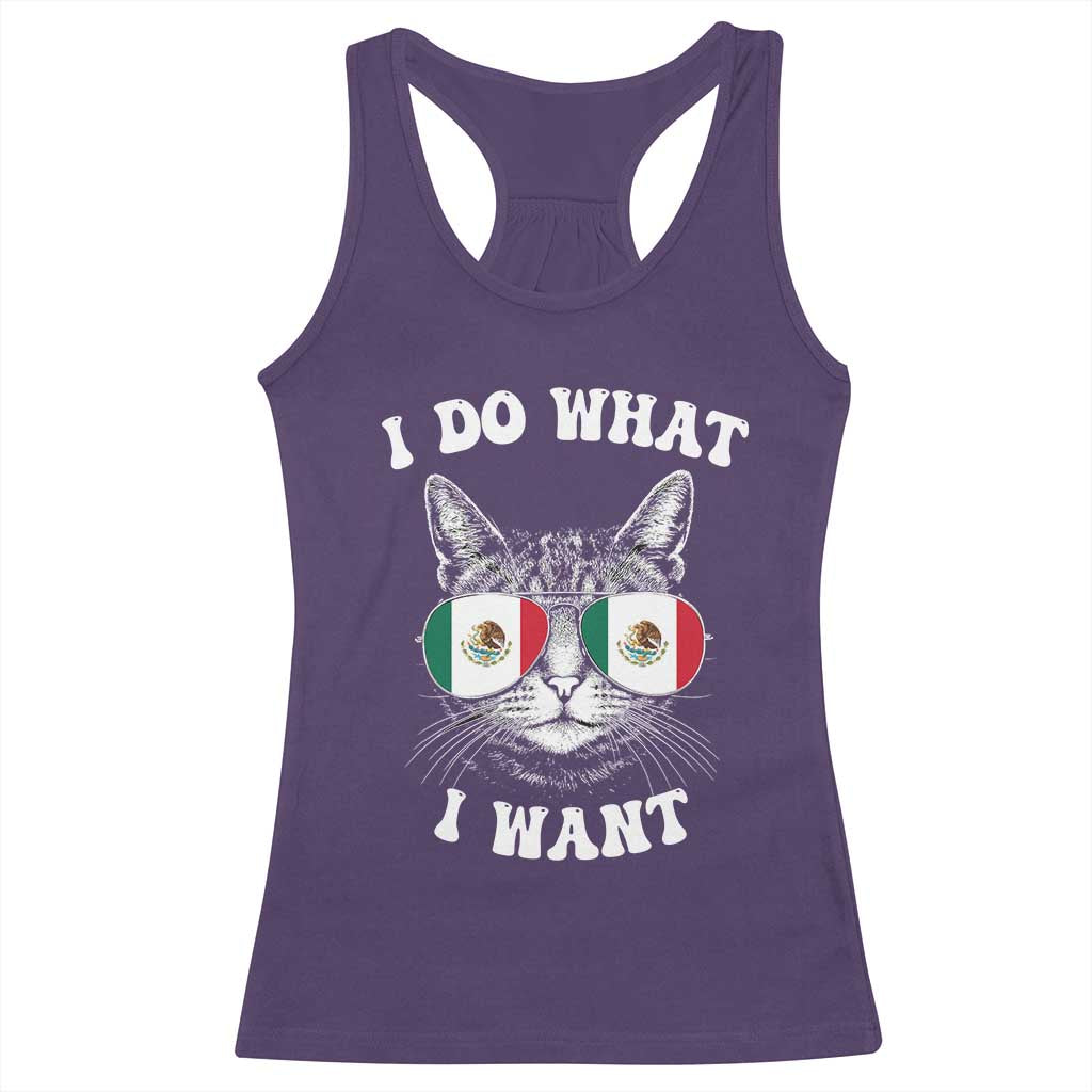 Mexican Cat Racerback Tank Top I Do What I Want Mexico Flag Sunglasses Funny - Wonder Print Shop