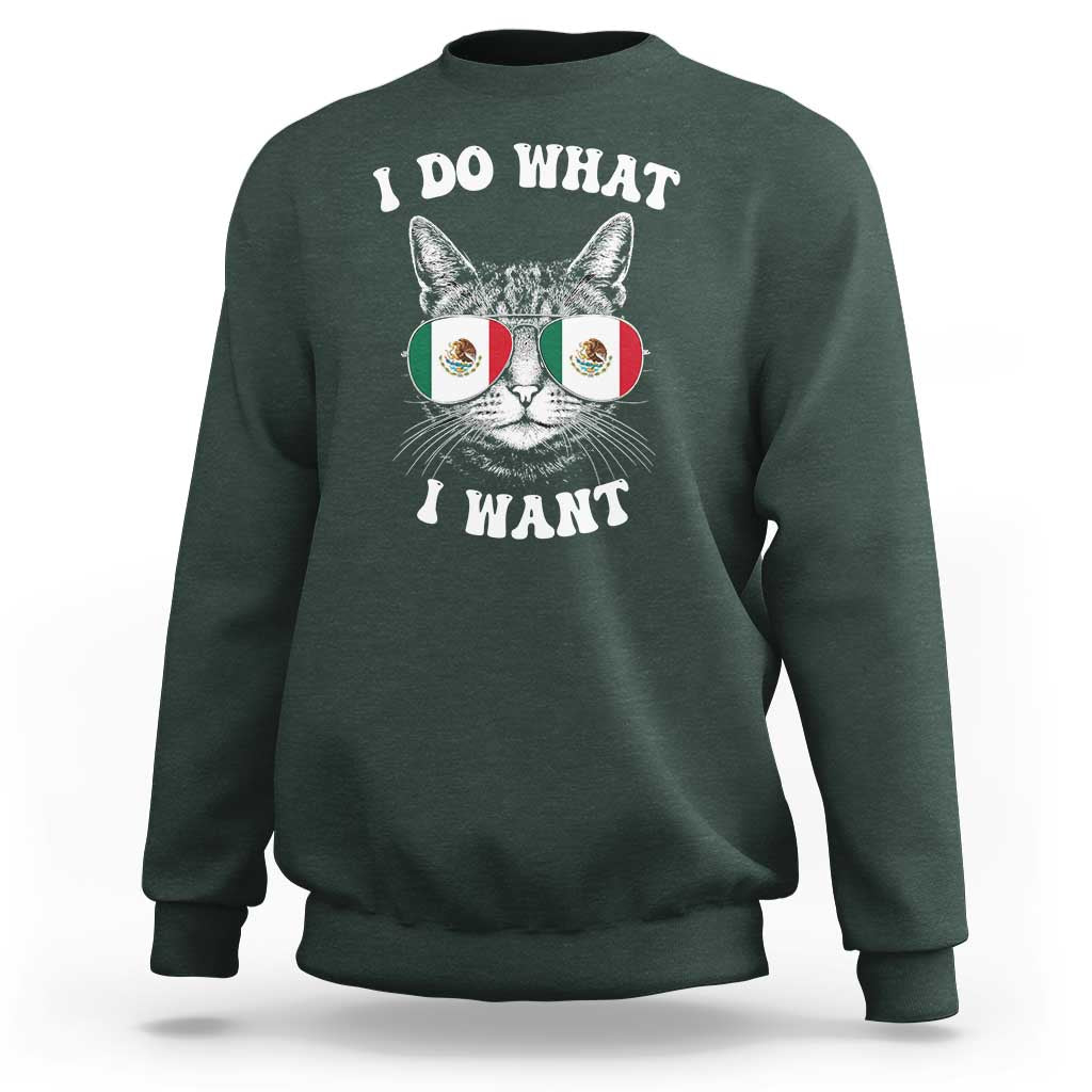 Mexican Cat Sweatshirt I Do What I Want Mexico Flag Sunglasses Funny - Wonder Print Shop