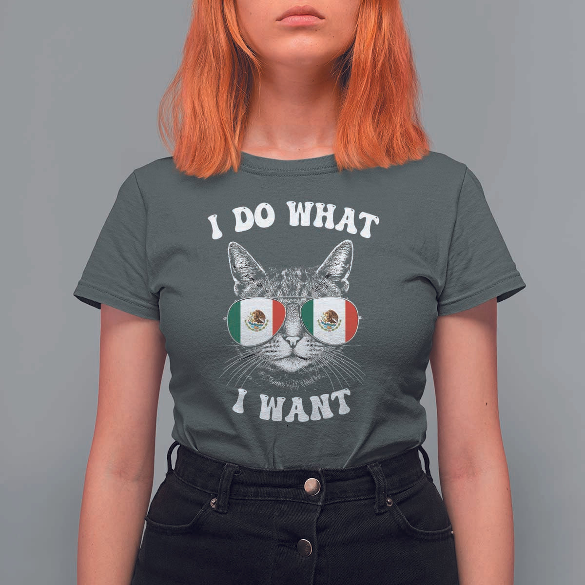 Mexican Cat T Shirt For Women I Do What I Want Mexico Flag Sunglasses Funny - Wonder Print Shop
