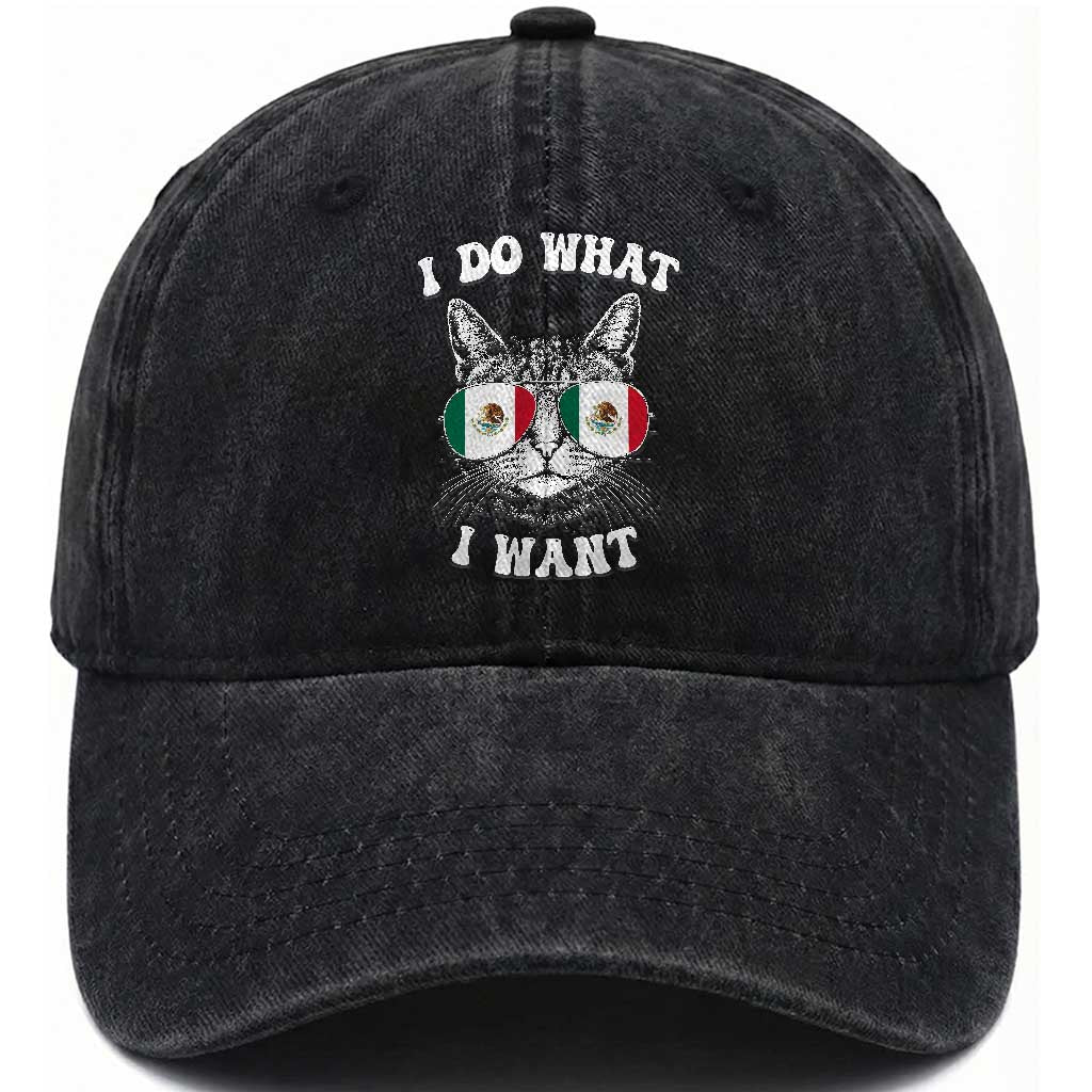 Mexican Cat Washed Cotton Baseball Cap I Do What I Want Mexico Flag Sunglasses Funny
