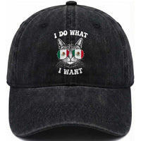 Mexican Cat Washed Cotton Baseball Cap I Do What I Want Mexico Flag Sunglasses Funny