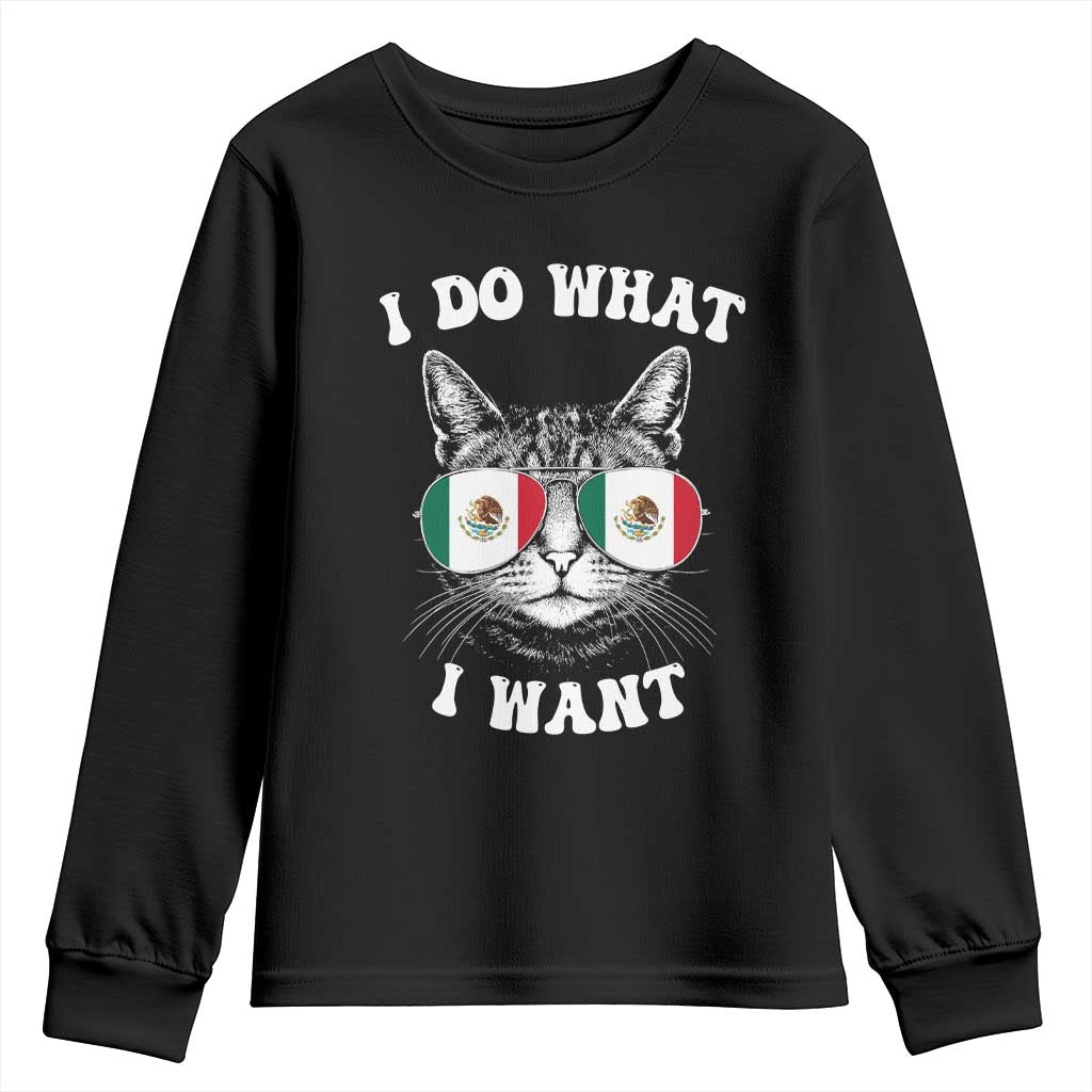Mexican Cat Youth Sweatshirt I Do What I Want Mexico Flag Sunglasses Funny - Wonder Print Shop