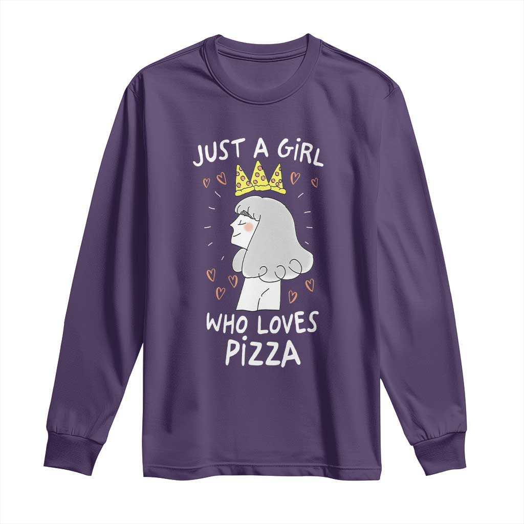 Just A Girl Who Loves Pizza Long Sleeve Shirt Cute Queen Pizza Crown - Wonder Print Shop