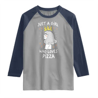 Just A Girl Who Loves Pizza Raglan Shirt Cute Queen Pizza Crown - Wonder Print Shop