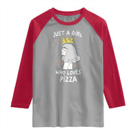 Just A Girl Who Loves Pizza Raglan Shirt Cute Queen Pizza Crown - Wonder Print Shop