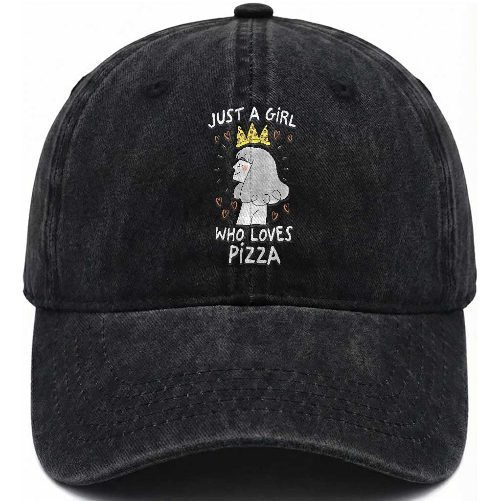 Just A Girl Who Loves Pizza Washed Cotton Baseball Cap Cute Queen Pizza Crown