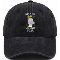 Just A Girl Who Loves Pizza Washed Cotton Baseball Cap Cute Queen Pizza Crown