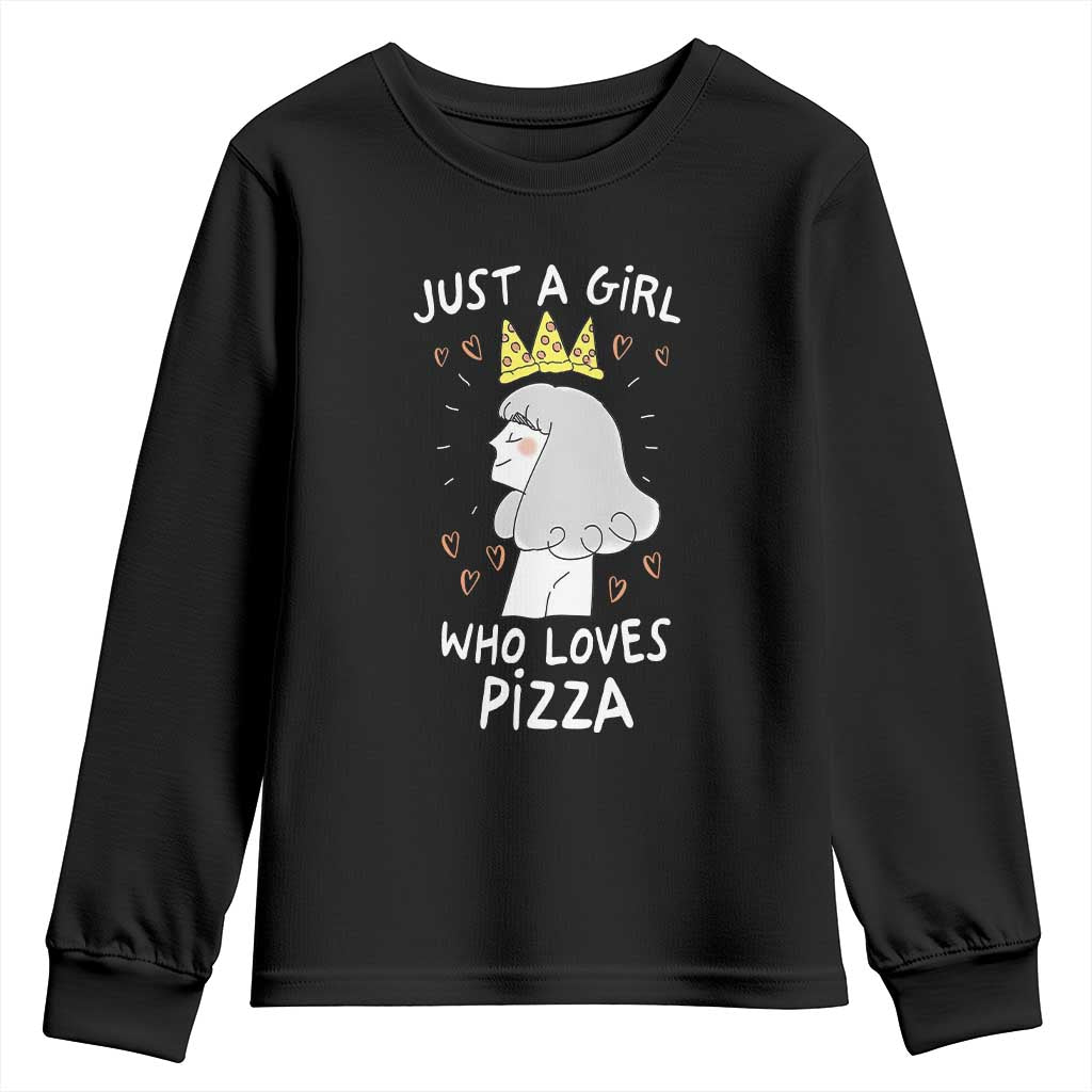 Just A Girl Who Loves Pizza Youth Sweatshirt Cute Queen Pizza Crown - Wonder Print Shop