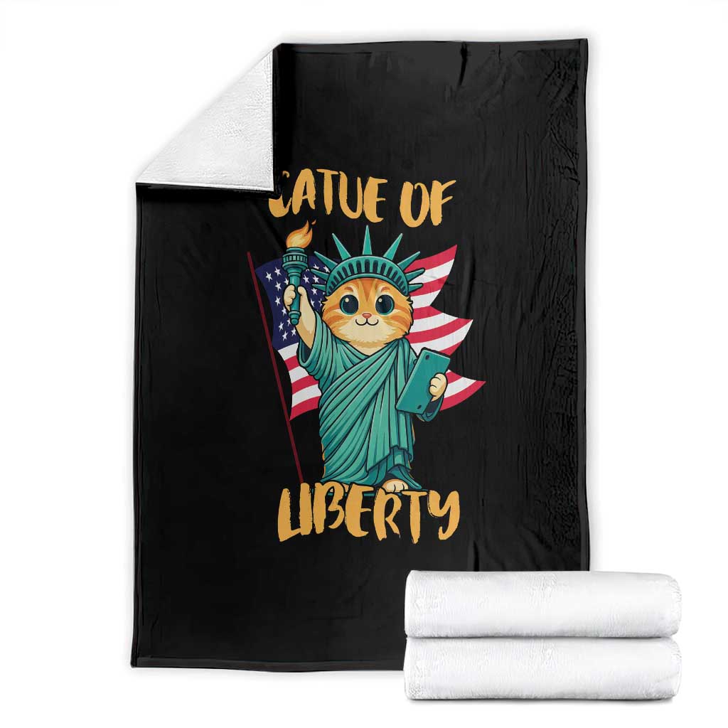 Cat Statue Of Liberty Throw Blanket Patriotic American Flag - Wonder Print Shop