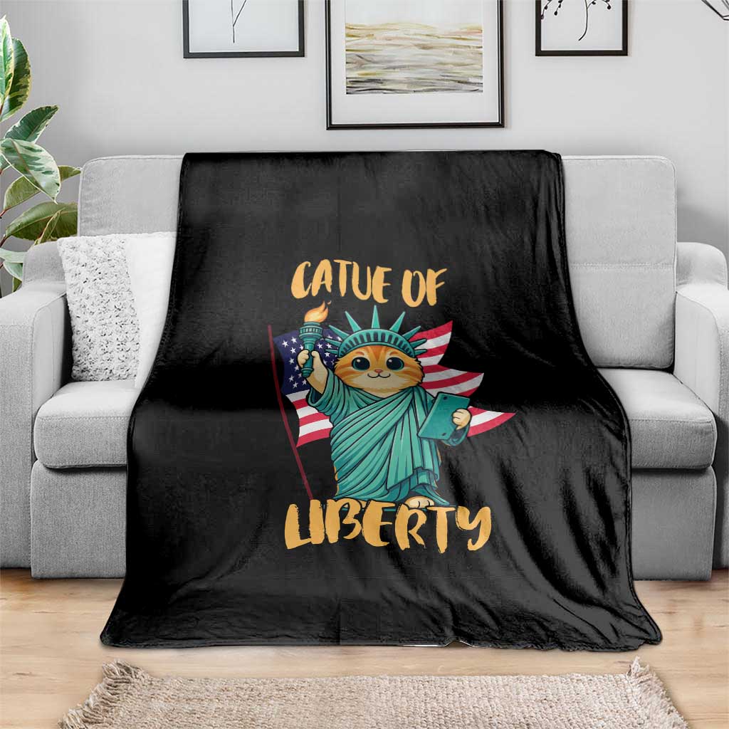 Cat Statue Of Liberty Throw Blanket Patriotic American Flag - Wonder Print Shop